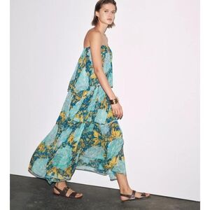 Zara Strapless Dress in Blue and Yellow Floral